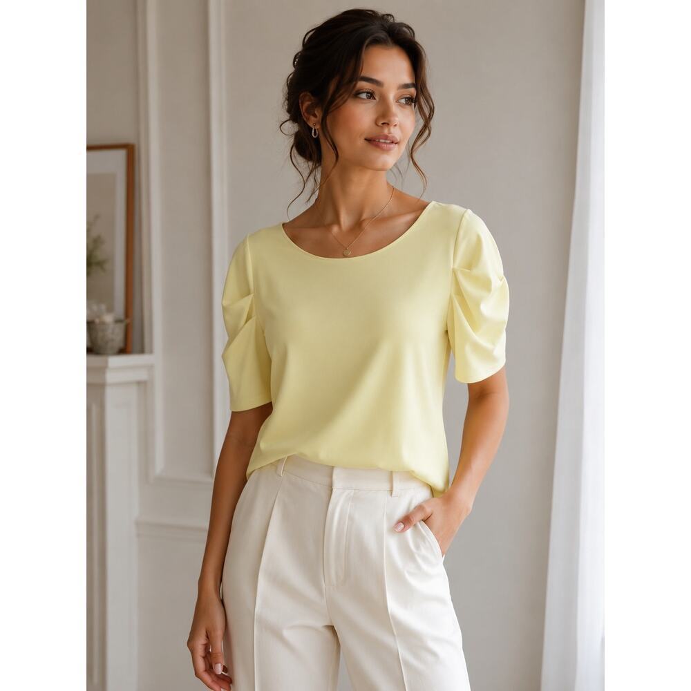 Banana Republic Yellow Puff Sleeve Blouse Women’s Medium Stretch Career Top - Picture 2 of 10